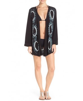 Green Dragon Lace Inset Circle Tie Dye Cover-Up Kimono  - Black