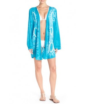 Green Dragon Lace Inset Circle Tie Dye Cover-Up Kimono  - Blue/green