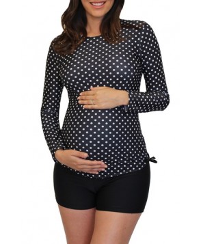 Mermaid Maternity Polka Dot Long Sleeve Maternity Rashguard  - Black