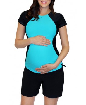 Mermaid Maternity Short Sleeve Maternity Rashguard  - Blue