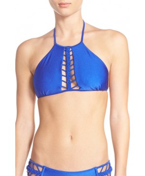 Luli Fama Braided High Neck Bikini Top  - Blue