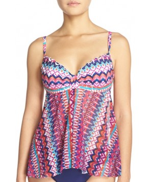 Profile By Gottex Print Flyaway Tankini Top D - Pink