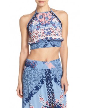 Green Dragon Cover-Up Crop Top - Blue