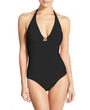 Tory Burch Logo Halter One Piece Swimsuit