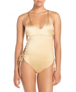 Lovers + Friends 'Blakely' Lace-Up One-Piece Swimsuit  - Beige