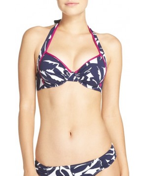 Tommy Bahama Leaf Print Underwire Bikini Top D - Blue