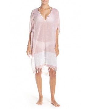 Caslon Fringe Cover-Up Tunic /Large - Coral