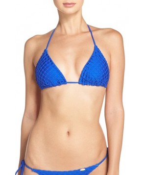 Luli Fama Mesh Triangle Bikini Top  - Blue