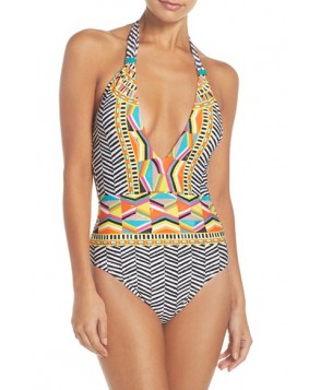 Trina Turk Brasilia Plunging Halter One-Piece Swimsuit - White