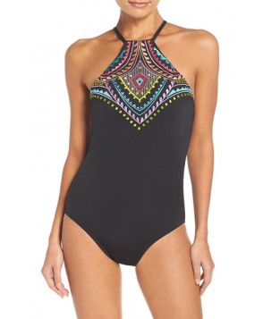 Laundry By Shelli Segal Embroidered One-Piece Swimsuit  - Black