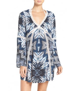 Red Carter Print Cover-Up Caftan - Blue
