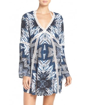 Red Carter Print Cover-Up Caftan  - Blue