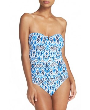 Tommy Bahama Ikat Print Bandeau One-Piece Swimsuit - Blue