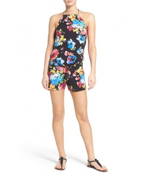 Pilyq Floral Halter Cover-Up Romper/Large - Black