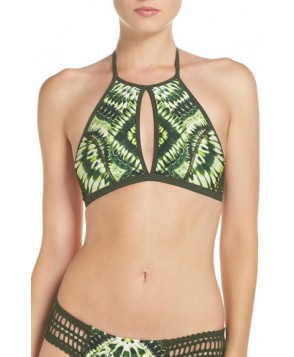 Robin Piccone High Halter Neck Bikini Top  - Green