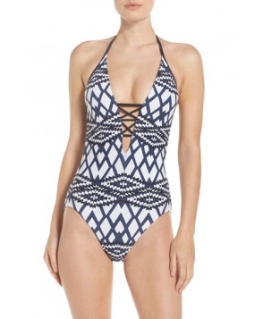 Seafolly Modern Tribe Deep V Maillot US / 8 AU - Blue