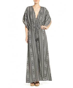 Elan Print Woven Cover-Up Caftan Maxi Dress - Black