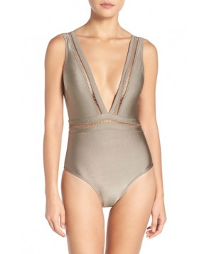 Ted Baker London Plunge One Piece Swimsuit - Beige