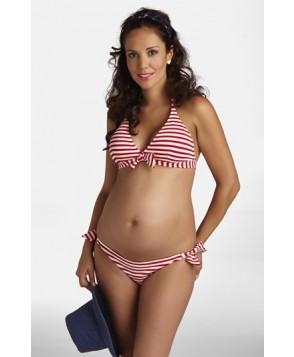 Pez D'Or Stripe Two-Piece Maternity Swimsuit - Red