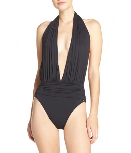 Vince Camuto Halter Plunge One-Piece Swimsuit