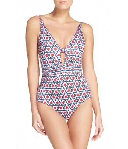 Tommy Bahama Geo-Graphy Low Back One-Piece Swimsuit - Red