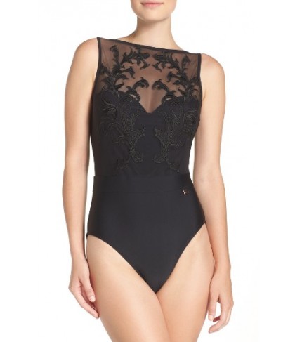 Ted Baker London Lace One-Piece Swimsuit4DD/E (DD/3D US) - Black