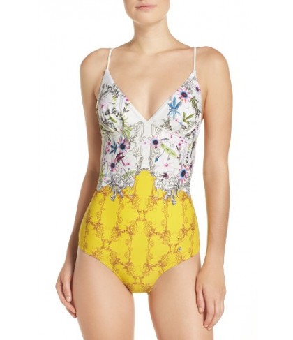 Ted Baker London Passion Flower One-Piece Swimsuit - Yellow