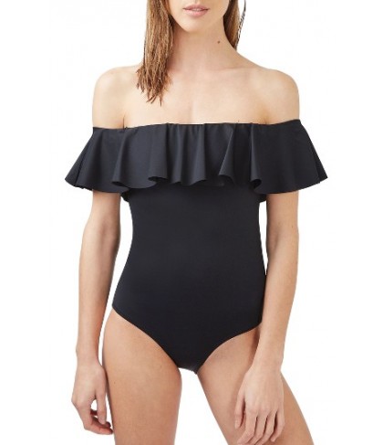 Topshop Ruffle Off The Shoulder One-Piece Swimsuit  US (fits like 1-1) - Black