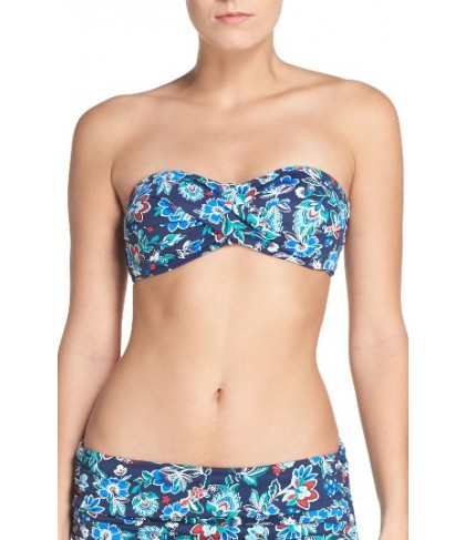 Tommy Bahama Folk Floral Bandeau Bikini Top  - Blue