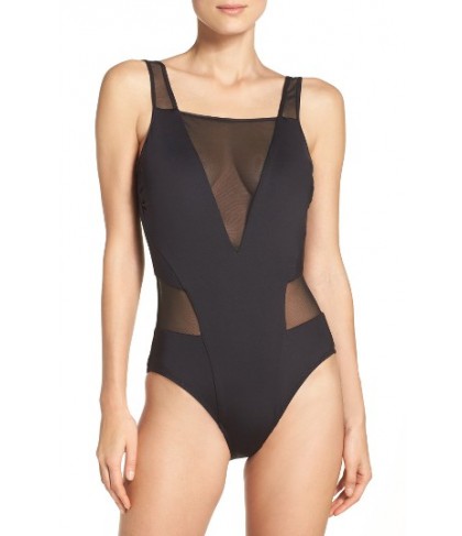 Kenneth Cole Mesh One-Piece Swimsuit - Black