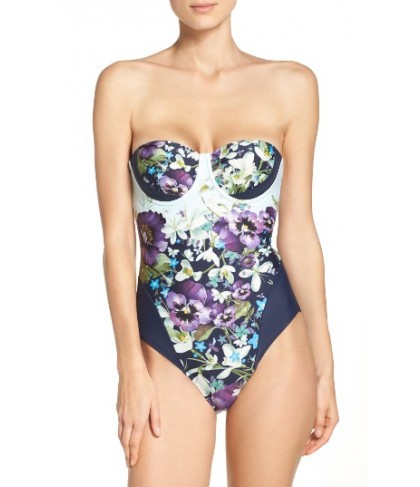 Ted Baker London Enchantment Underwire One-Piece Swimsuit6DD/E (DD/3D US) - Blue