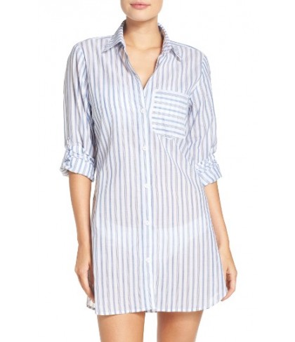 Tommy Bahama Ticking Stripe Cover-Up Shirt - White