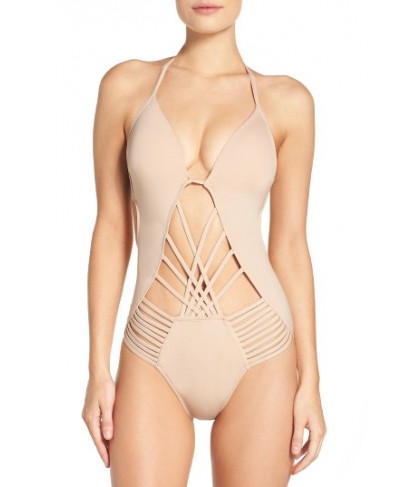 Kenneth Cole New York Push-Up One-Piece Swimsuit - Beige