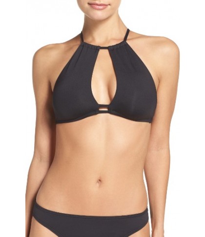  Becca Color Code Halter Bikini Top, Size D - Black