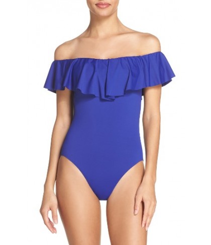 Trina Turk Off The Shoulder One-Piece Swimsuit - Blue