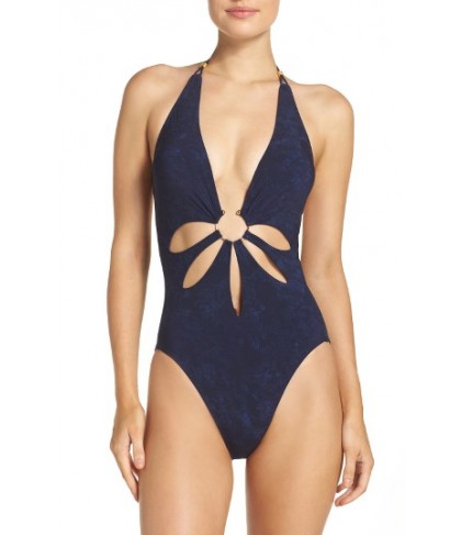 Robin Piccone Plunge One-Piece Swimsuit - Blue