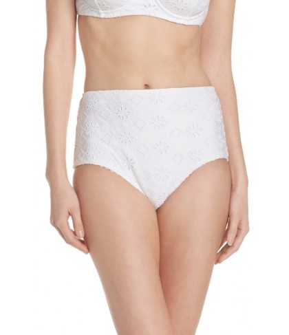 Kate Spade New York Half Moon Bay High Waist Bikini Bottoms - White