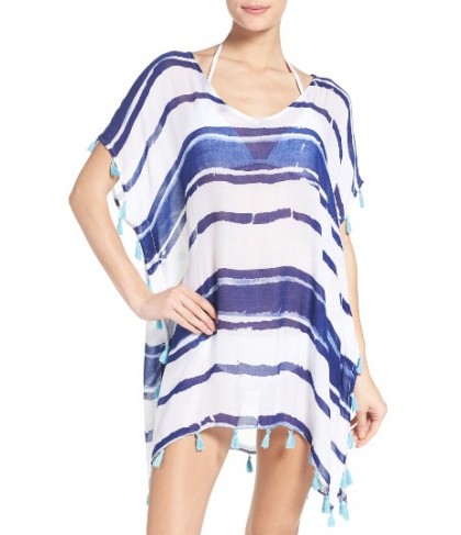 Surf Gypsy Stripe Tassel Cover-Up Poncho - Blue