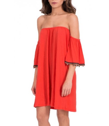 Pitusa Salsa Off The Shoulder Cover-Up Dress - Red