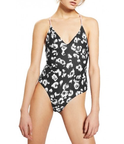 Topshop Smudge Leopard Reversible One-Piece Swimsuit US (fits like 2-4) - Blue