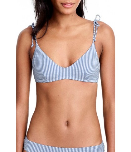 J.crew Shoulder Tie Seersucker French Bikini Top, Size XX-Small - Blue
