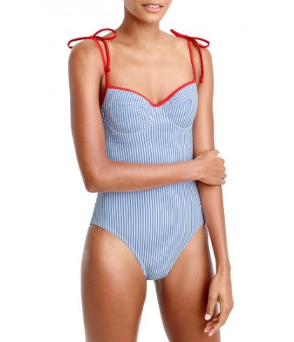 J.crew Tipped Seersucker Underwire One-Piece Swimsuit - Blue