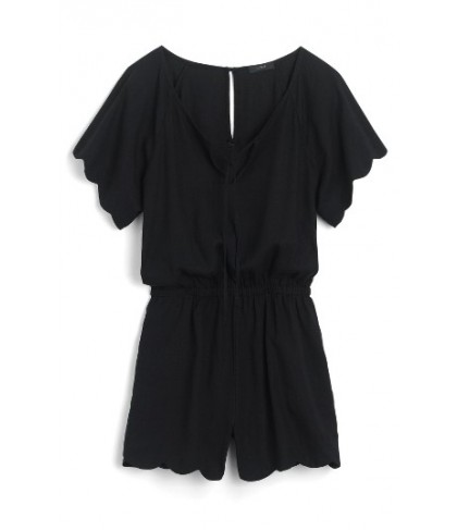  J.crew Scalloped Tencel & Linen Romper, Size XX-Small - Black