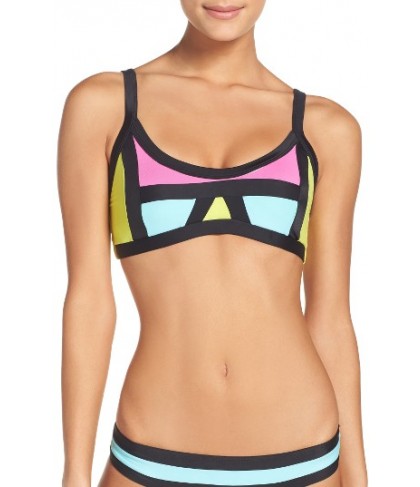  Pilyq Colorblock Bikini Top, Size D - Yellow