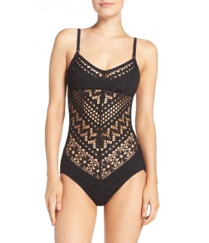 Robin Piccone Mia Crochet One-Piece Swimsuit - Black