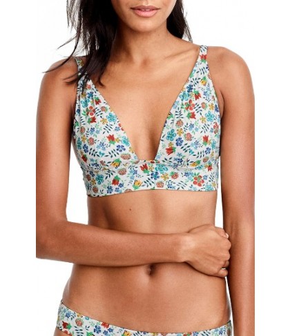  J.crew Liberty Print Deep V-Neck Bikini Top, Size XX-Small - Ivory