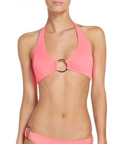  Milly Santorini Halter Bikini Top, Size Petite - Pink