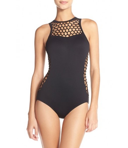 Seafolly 'Mesh About' High Neck One-Piece Swimsuit US / 14 AU - Black