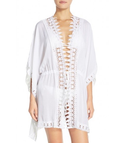 La Blanca 'Costa Brava' Crochet Cover-Up Kimono /Large - White