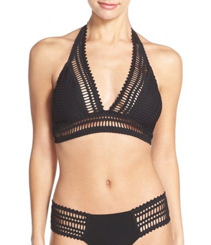 Robin Piccone 'Sophia' Crochet Halter Bikini Top - Black